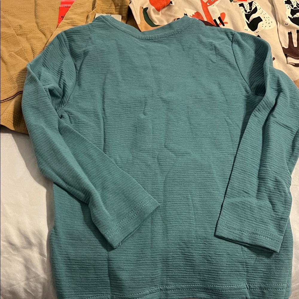 Primark NWT Boy’s Long Sleeve Shirt Set - teal, mustard, and Animal Print - Picture 7 of 13